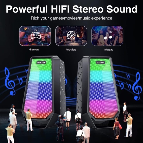 Offsir RGB Gaming Computer Speaker USB & Bluetooth Connection w/ 4 Light Modes - Picture 6 of 7